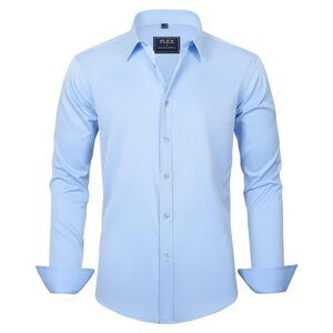 Men's Dress Shirts Solid Long Sleeve Stretch Wrinkle-Free Formal Shirt